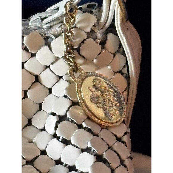 Whiting & Davis Metal Mesh Shoulder Bag Leather Strap Gold Charm 70s Y2K Disco - Picture 3 of 13